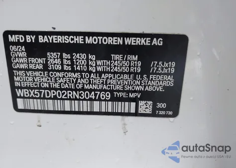 2024 BMW X3 xDrive30I из США, поврежденный, VIN WBX57DP02RN304769